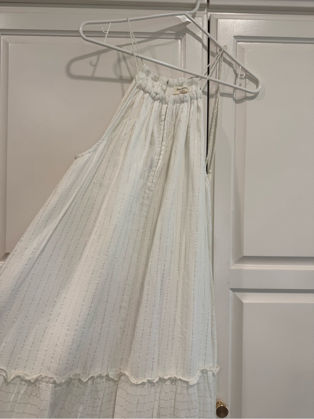 World Market Boho Tiered Midi Dress Ivory with Metallic Accent Size L/XL Cotton - Picture 4 of 10